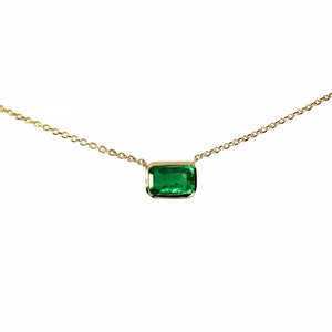 14k Gold Green Emerald Necklace | Natural Emerald Cut Green Emerald