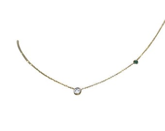 14k Gold Emerald and Diamond Duo Necklace