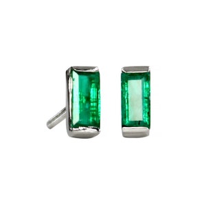14k Gold Natural Green Emerald Baguette Earrings