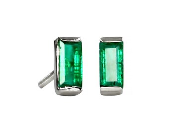 14k Gold Natural Green Emerald Baguette Earrings