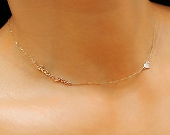 14k Gold Love, Heart Necklace |  Delicate Layering Necklace