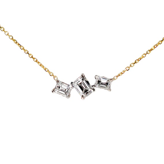Gia Certified Three Stone Emerald Cut Diamond Necklace - Emerald Cut Diamond Pendant Designs