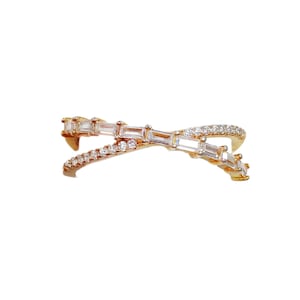 Diamond Baguette X Ring / 14k Gold / Statement Ring