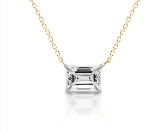 1 Ct Emerald Cut Lab-Grown Diamond Necklace | 14K Gold | Dainty Jewelry Gift for Her