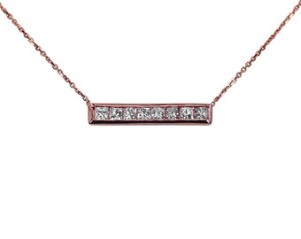 14 k Gold Prinzessin geschnitten Diamant Bar Halskette