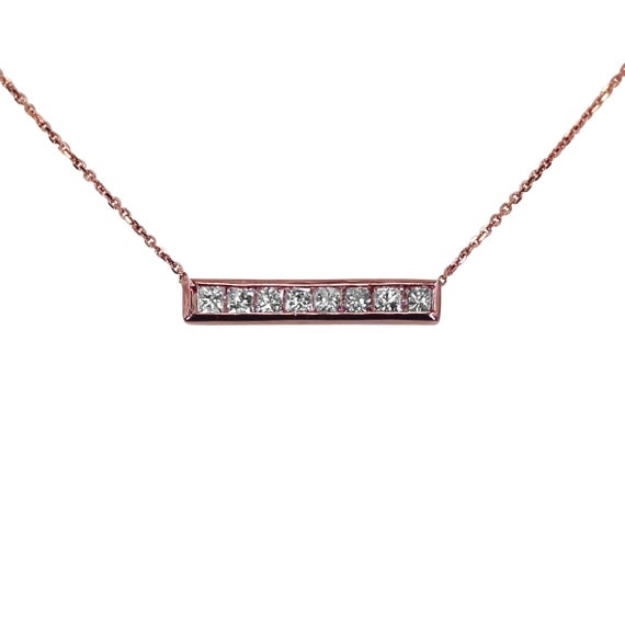 14k Gold Princess Cut Diamond Bar 