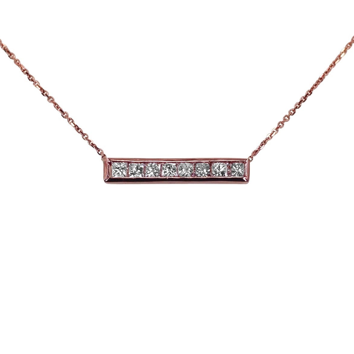 14k Gold Princess Cut Diamond Bar Necklace Etsy