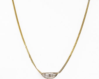 Half-Moon Diamond Baguette Necklace, 14k Gold