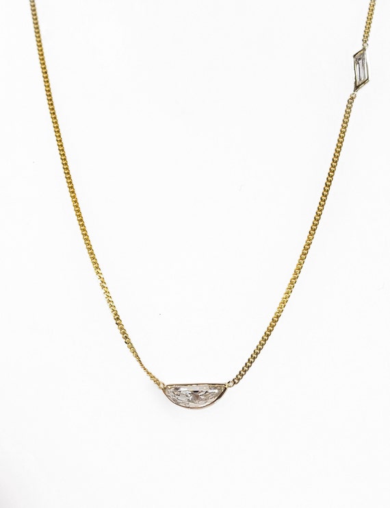 ハーフムーン ダイヤモンド バゲット ネックレス、14K ゴールド - Etsy 
