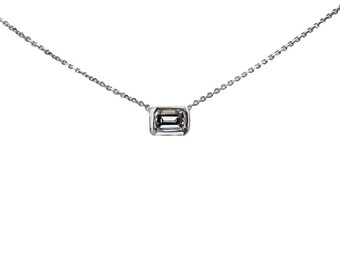 Emerald Cut Diamond Necklace, 14k Gold - .20 Ct