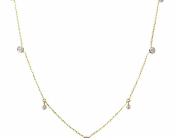 14k Gold Dangle Diamond Station Necklace | Layering | Best Every Day Necklace