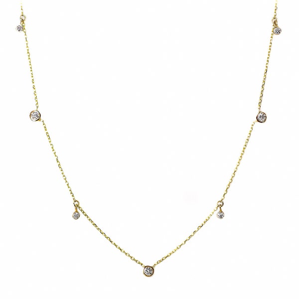 14k Gold Dangle Diamond Station ketting | Gelaagdheid | Beste elke dag ketting