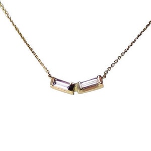 Delicate 14k Gold Diamond Baguette V Necklace