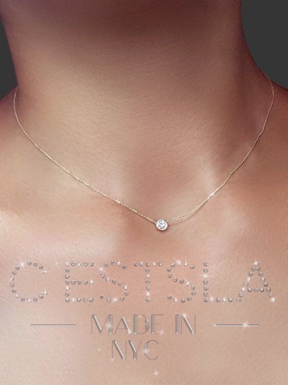 Delicate Solitaire Diamond Necklace 14k Gold 18k Gold Best
