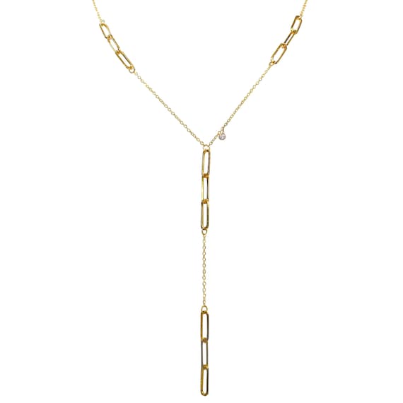 Paperclip Diamond Lariat Necklace | Chain Link | 14K Gold Layering Necklace