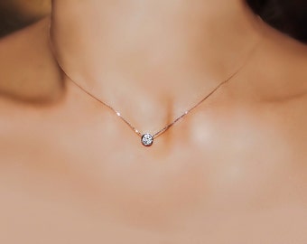 14k Gold Solitaire Diamond Necklace .30 Carat Etsy Australia