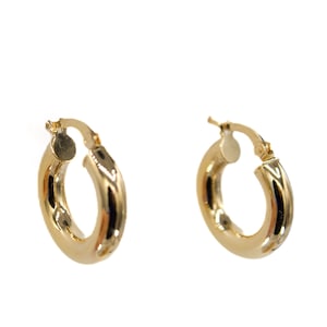 14k Solid Gold Hoop, Huggies, Earrings, 4 MM Thick