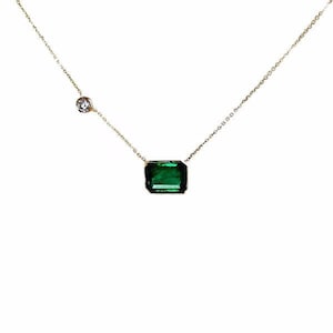 Natural Green Emerald and Diamond Necklace