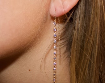 Diamond Duster Earrings, 14k Gold, Bezel Set