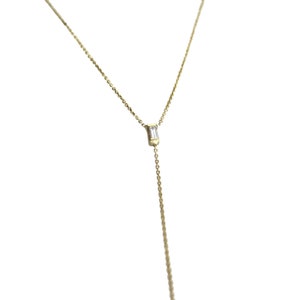 Delicate 14k Gold Diamond Baguette Y Necklace