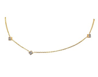 14k Gold Princess Cut Diamond Necklace / Adjustable / Choker / Layering Necklace