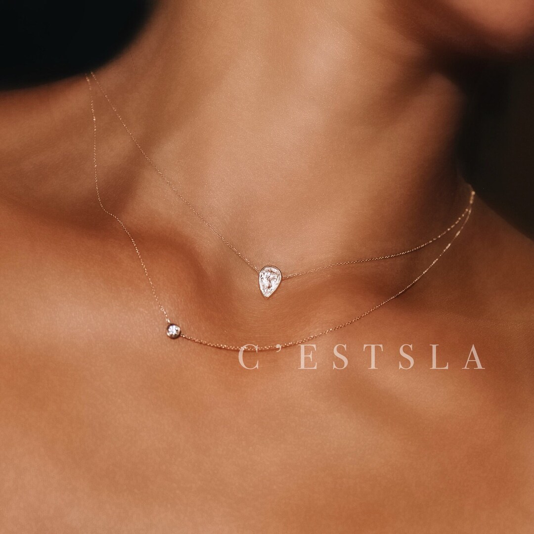 2 carat Pear shape Diamond 18k Necklace with pendant Real Gold Certified  Diamond | eBay