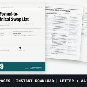 Clinical Documentation Swap List | Everyday Words into Progress Note Language | Printable PDF