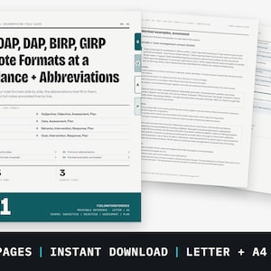 SOAP DAP BIRP Note Formats at a Glance | Progress Note Abbreviations | For Therapists and Social Workers | Printable Download