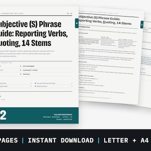 Subjective Section Phrase Guide for SOAP Notes | Reporting Verbs, Client Quotes, 14 Stems | Printable PDF
