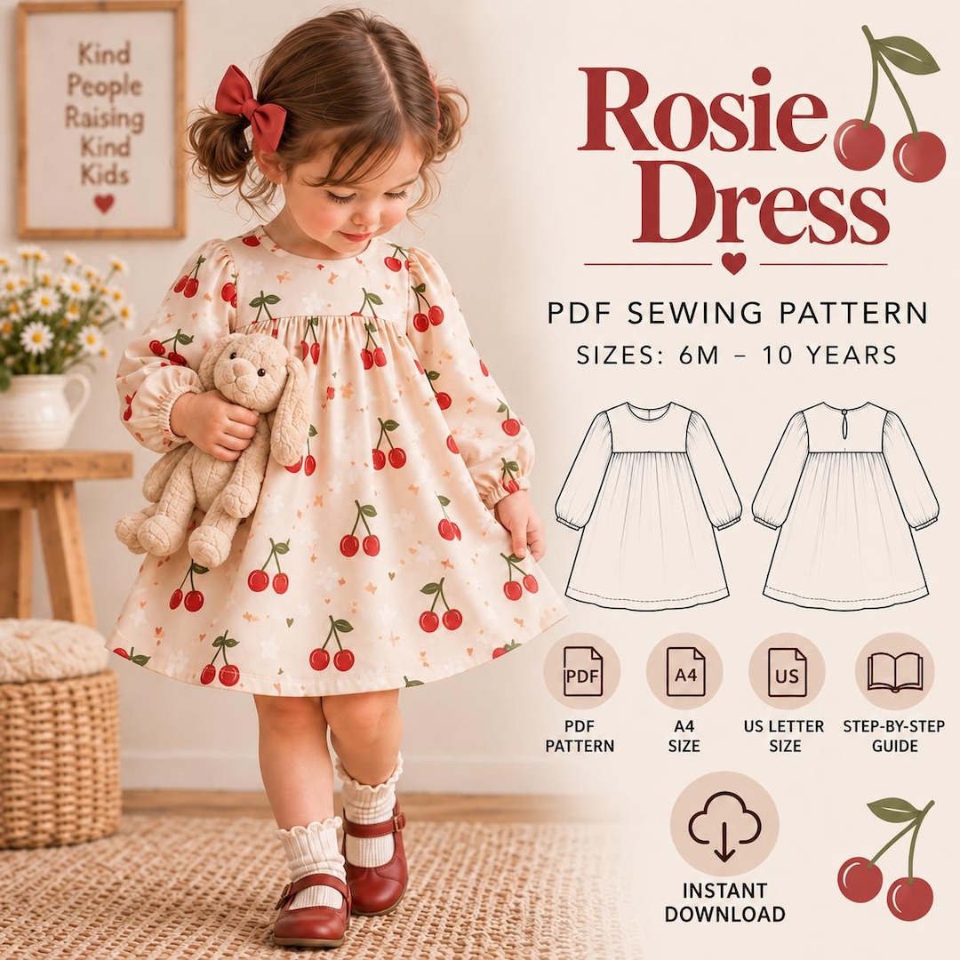 Kids Dress Sewing Pattern, Toddler Girls Dress Pattern. Children Long ...