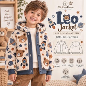 Boys Fleece Jacket Sewing Pattern Kids Hooded Jacket Pattern, Winter Fleece Teddy Jacket, Zip Up Coat Children Cozy Jacket Pattern