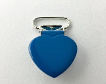 CLOSEOUT SALE Mix and Match Colors! 25 Royal Blue Heart Shaped 3/4 Inch Enamel Suspender Passy Binky Pacifier Mitten Clips