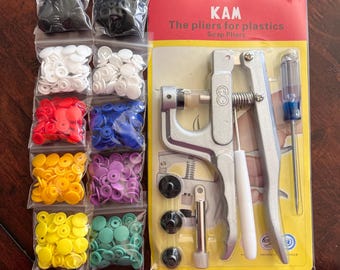 Kit de inicio de alicates KAM Snap: 100 juegos de broches, punzones y alicates para pañales, manualidades, ropa y proyectos de costura.
