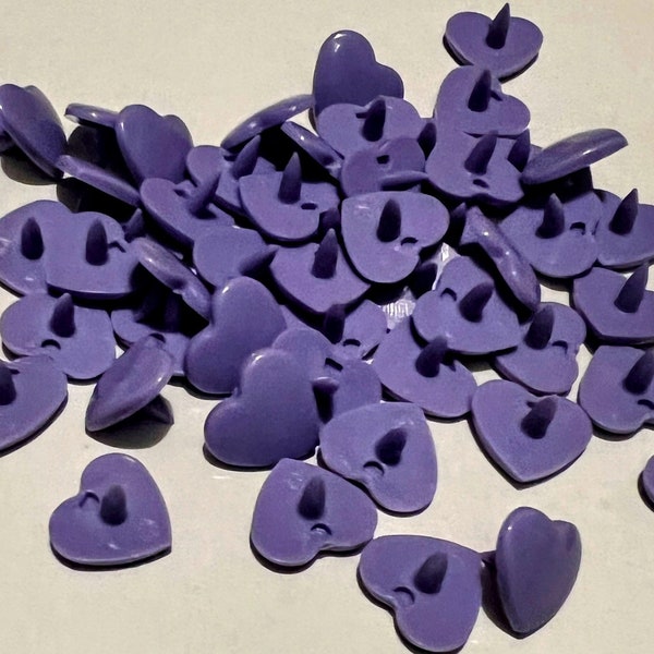 100 Bright Dark Lavender (B28) Heart Shaped ONLY KAM Plastic Resin Snaps Crafts Baby Cloth Diaper - no other parts