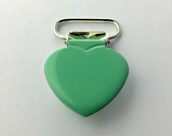 10 Pastel Green Heart Shaped 3/4 Inch Enamel Suspender Passy Binky Pacifier Mitten Clips