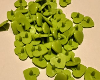 100 Apple Green (B44) Heart Shaped ONLY KAM Plastic Resin Snaps Crafts Baby Cloth Diaper - no other parts