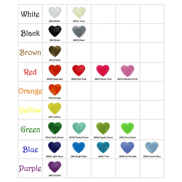100 jeux complets de pressions en résine plastique KAM en forme de coeur pour créations manuelles de couches lavables pour bébés - Couleur au choix