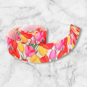 Grosgrain Tulpen Bloemen Lint 7/8" Sleutelhangersleutelkoord Hond Kat Halsband 1 yard Haarelastiekjes