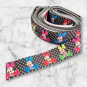 Fiocchi di Minnie Mouse in grosgrain da 7/8" con portachiavi, collare per cani e gatti, fiocchi per capelli da 1 iarda