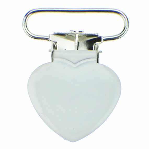 REDUCED 25 Heart 3//4 Inch White Enamel Suspender Passy Pacifier Mitten Clip