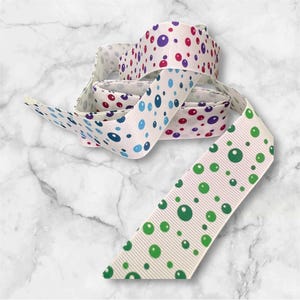 Nastro a pois in grosgrain da 1 pollice con portachiavi, collare per cani e gatti, fiocchi per capelli da 1 metro