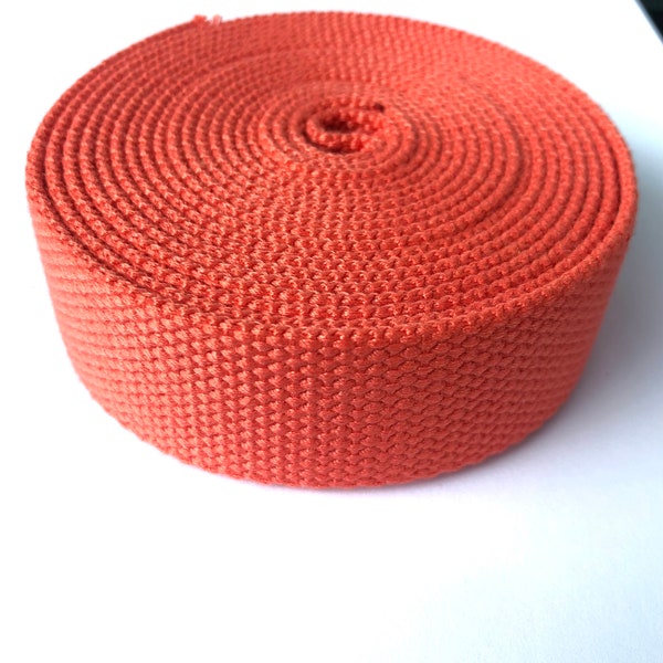 5 Yards Coral Cotton Webbing - 1 1/4 (1.25) Inch Heavy Duty - Key Fobs, Purse Straps, Belts - Choose Your Colors