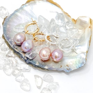 Pink Edison Pearl Huggie Hoops