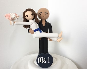 Jiu Jitsu couple Custom wedding cake topper , bride and groom cake topper , Mr and Mrs cake topper