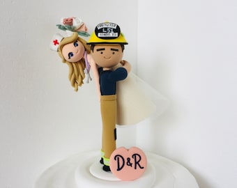 Firefighter and Nurse custom wedding cake topper ,bride and groom cake topper,Mr and Mrs cake topper ,personalized,cake toppers for wedding