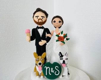 Cute couple custom wedding cake topper , bride and groom cake topper , Mr and Mrs cake topper