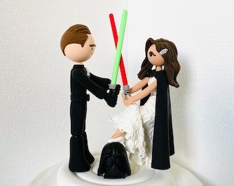 Movie themed custom wedding cake topper, bride and groom cake topper , Mr and Mrs cake topper
