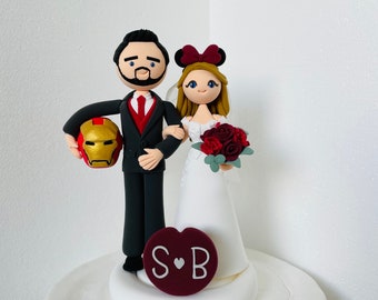 Movie theme custom wedding cake topper , bride and groom cake topper , Mr and Mrs cake topper