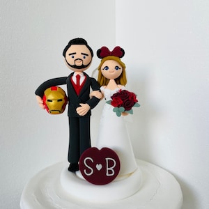Movie theme custom wedding cake topper , bride and groom cake topper , Mr and Mrs cake topper image 1