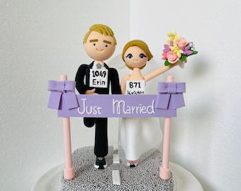 Marathon runners theme bride and groom running handmade custom wedding cake topper ,personalized,cake toppers for wedding